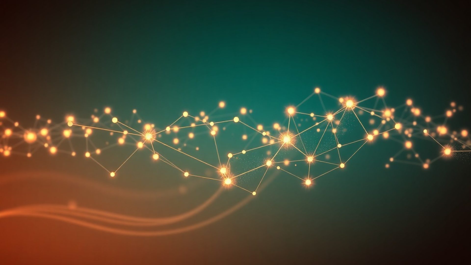Visualizzazione astratta di dati e connessioni su gradiente teal e crema