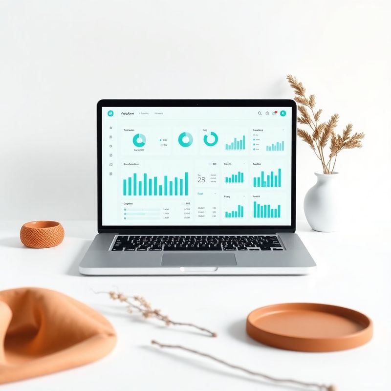 Mockup di dashboard web con accenti teal su MacBook Pro